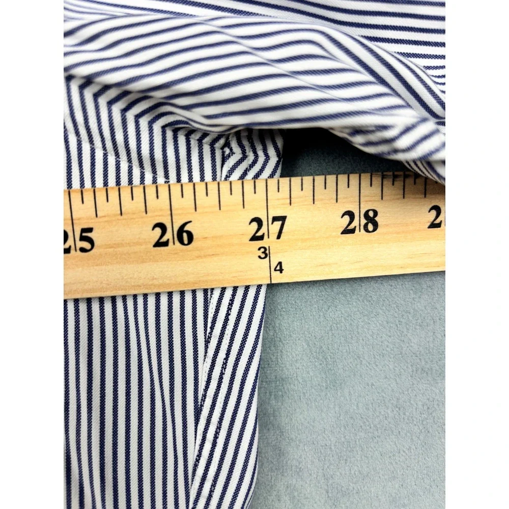 Paul Fredrick Mens 17-32 Blue White Striped Pinpoint Oxford Button Down Shirt